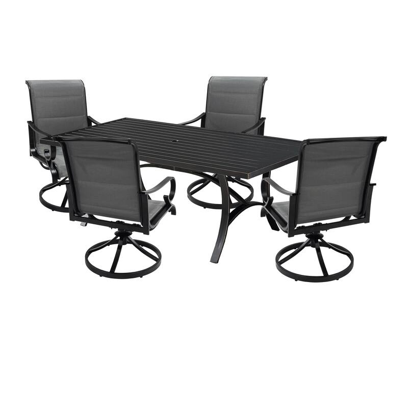 5 Piece Outdoor Patio Aluminum Dining Set With Rectangular Table