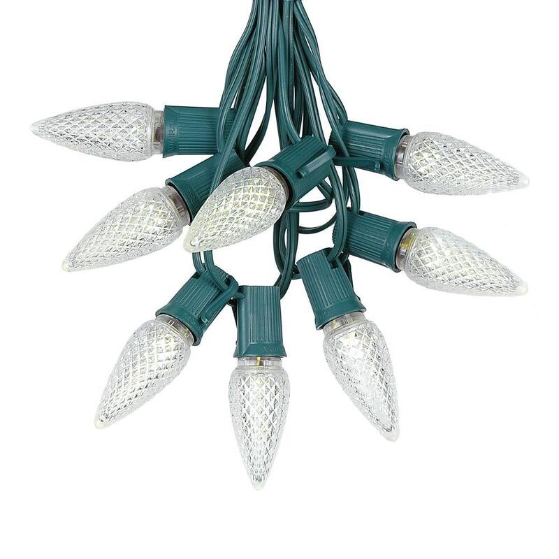 25 Foot C9 LED Christmas Light Set, Hanging String Lights, Green Wire - Clear