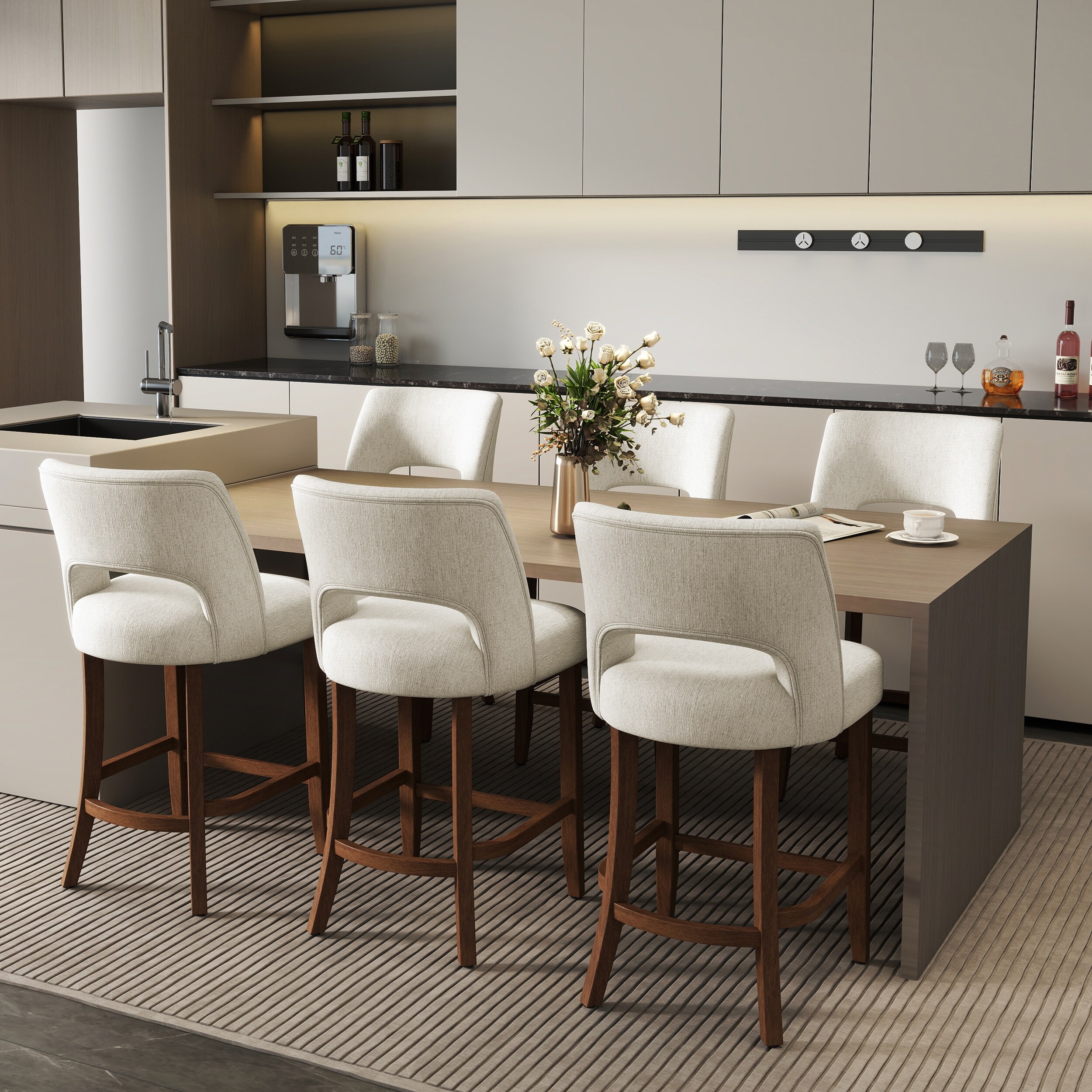 Set of 2/4/6,Upholstered Counter Height Bar Stools,Modern Counter Stools with Wood Legs for Kitchen Island Dining Room Bar