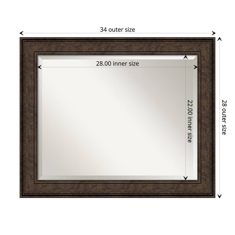 Beveled Bathroom Wall Mirror - Ridge Bronze Frame - Outer Size: 34 x 28 in