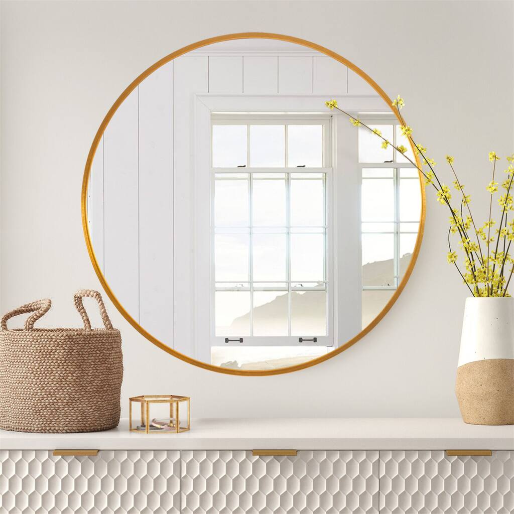 Bathroom Mirror Modern Simple Thin Frame Wall-Mounted Vanity Round