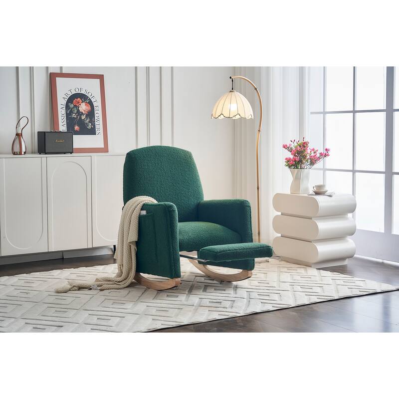 Upholstered Fabric Nursery Rocking Chair with Adjustable Footrest