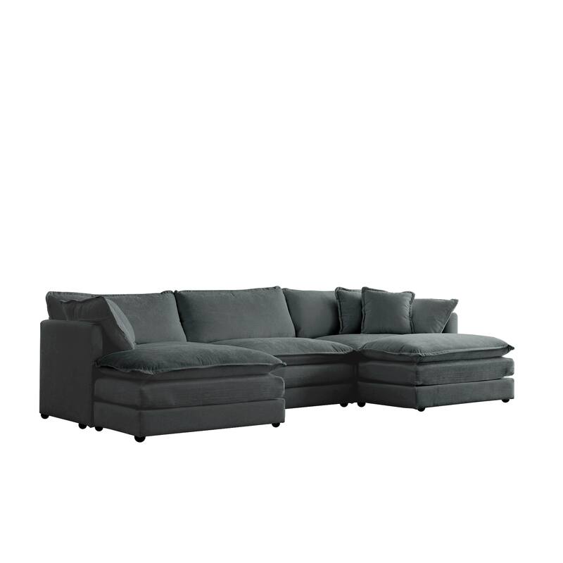 Modern 5-Seater Convertible Corner Couch with 2 Reversible Ottomans