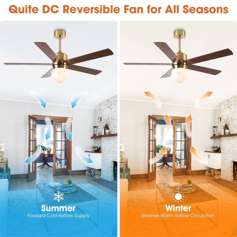 52" Modern Globe Frosted Glass Gold Dimmable Ceiling Fan with Light and Remote