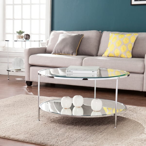 slide 2 of 14, SEI Furniture Rainier Round Metal and Glass Coffee Coffee Table Chrome