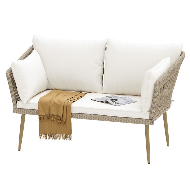 Moasis Outdoor Wicker Loveseat with Cushion, All-Weather Patio 2 Seater Sofa