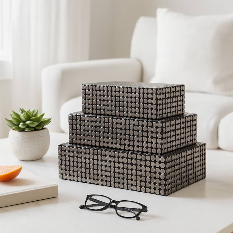 Resin Boxes Embossed Metallic Dot Texture (Set of 3) - 3/4" Black - 12" x 8" x 3.75" - Black - 12" x 8" x 3.75"