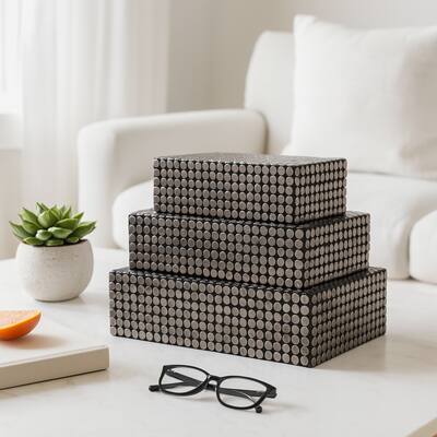 Resin Boxes Embossed Metallic Dot Texture (Set of 3) - 3/4" Black - 12" x 8" x 3.75"