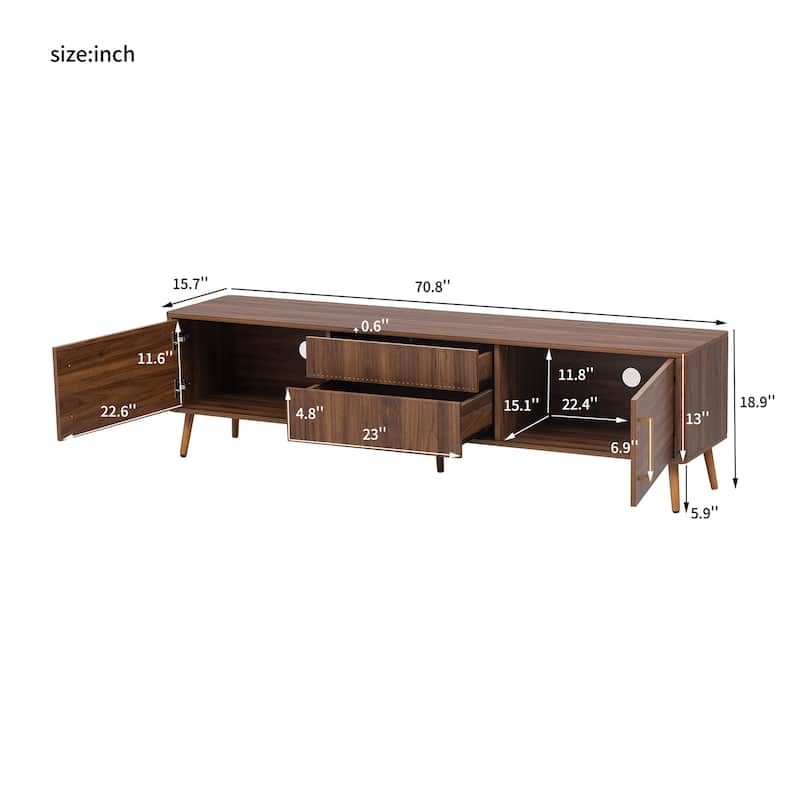 Roomfitters Mid Century TV Stand with 2 Drawers, Media Console for 80" TVs, Entertainment Unit for Living Room, Walnut