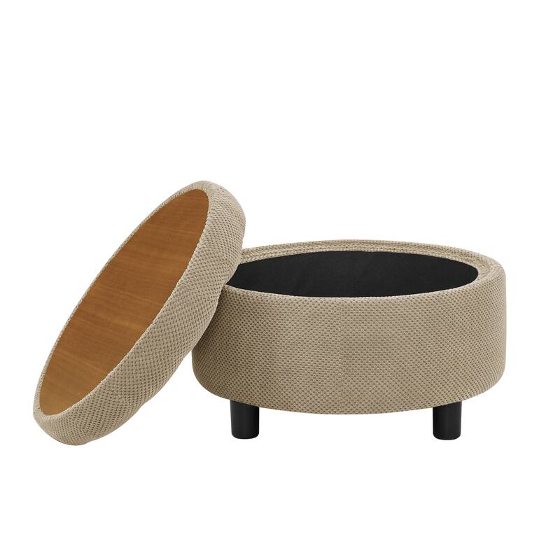 25"Round Storage Ottoman with Tray,ModernTufted Fabric Circle Coffee Table with Storage,Upholstered Ottoman with Removable Top
