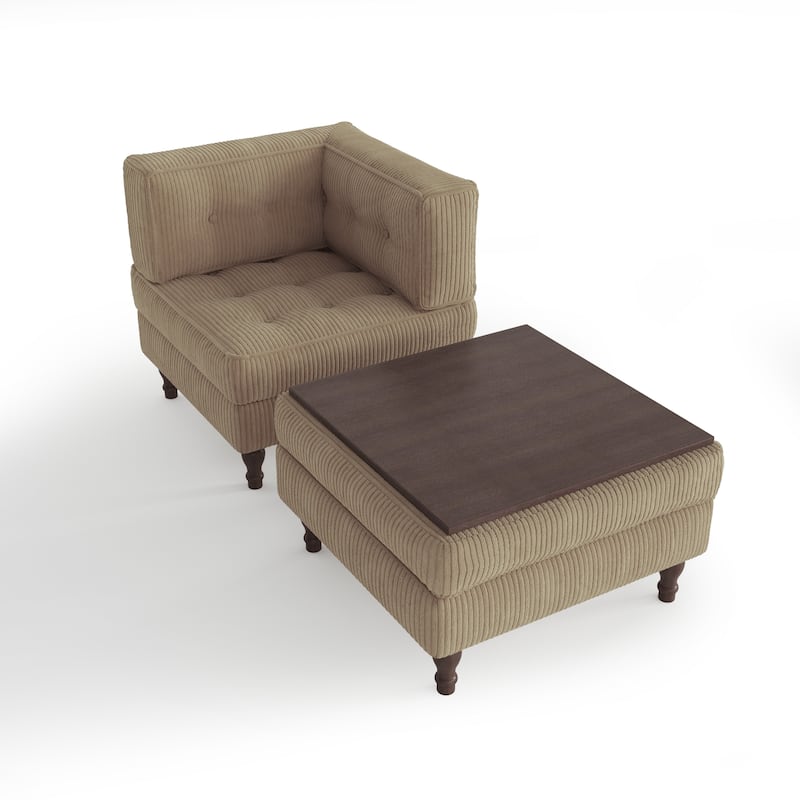 Corduroy L-shape Modular Corner Sectional Sofa with Reversible Storage Ottoman