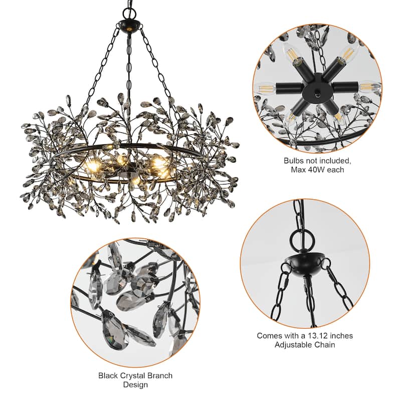 30.7" Modern Glam Black Crystal Branch Chandelier - 30.7" D x 30.7" W x 28.94" H