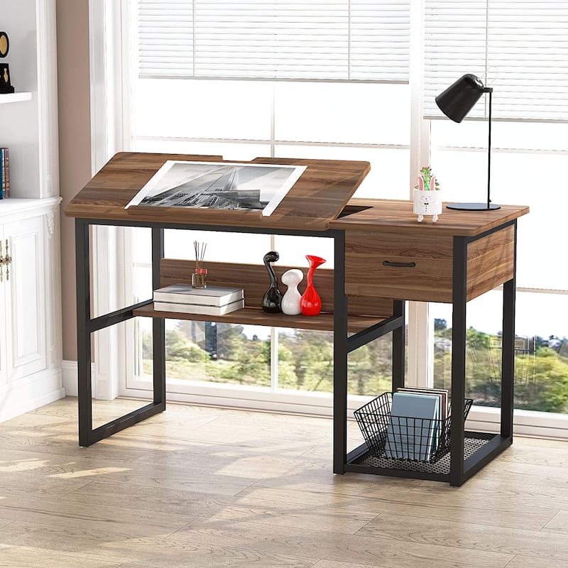 Drafting Table Drawing Computer Desk Artist Craft Table with Adjustable Top