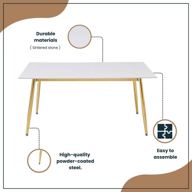 Zayle Dining Table with a 71" Rectangular Top and Gold Steel Base
