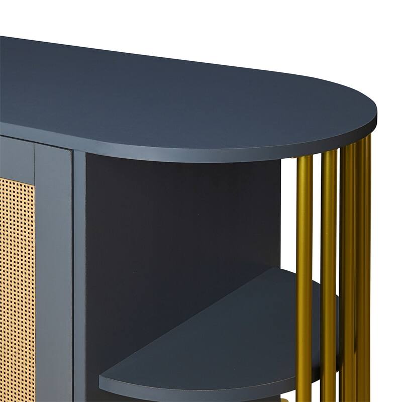 2 Door Wood Curved Cabinet with Gold Trim and Doors
