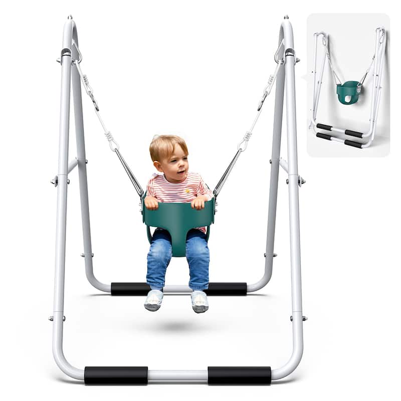 Baby Toddler Swing Set with Bucket Seat Heavy Duty Foldable Stand for Kids