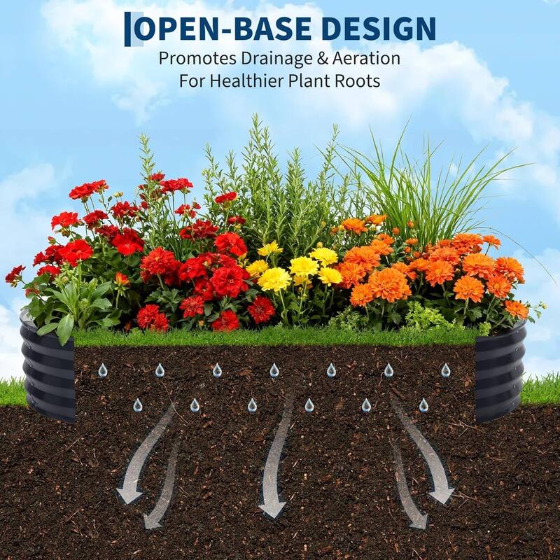 8x4x2 ft Oval Galvanized Steel Raised Garden Bed Kit with Zippered Cover - Open-Bottom Planter Gray