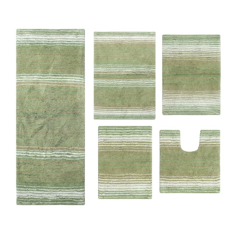Gradiation Rug Collection 100% Cotton Non-Slip Bathroom Rug Set, Machine Washable Bath Rug, 5 Piece Bath Mat Set with Contour
