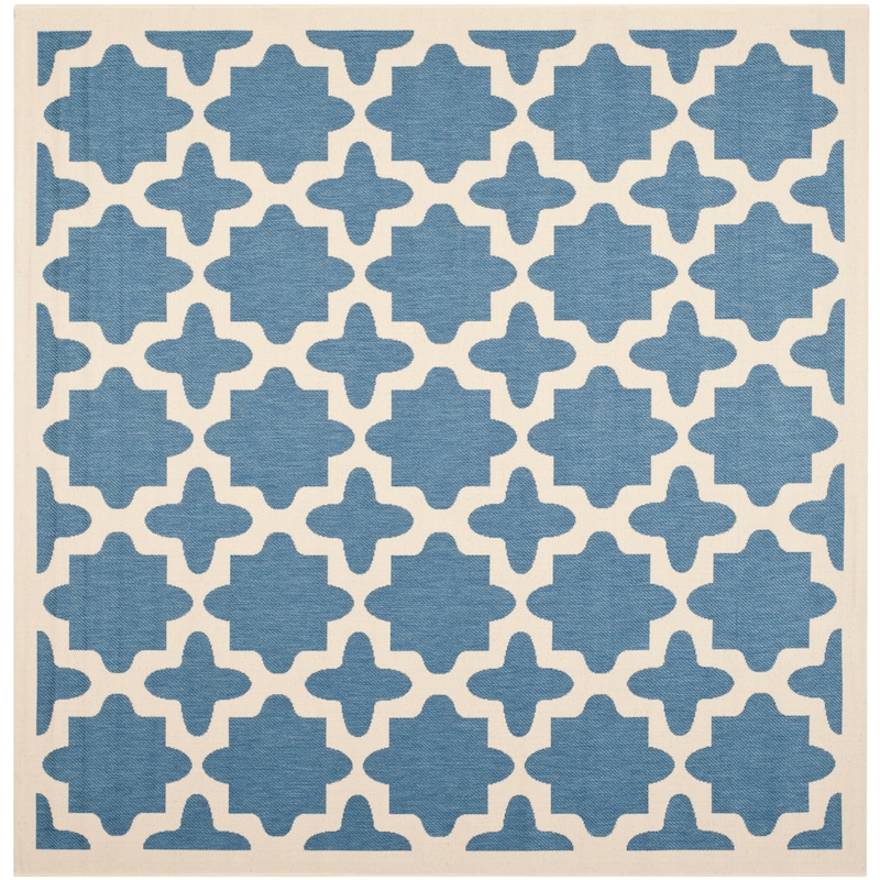 SAFAVIEH Courtyard Dorthey Indoor/ Outdoor Waterproof Patio Backyard Rug - 7'10" Square - Blue/Beige