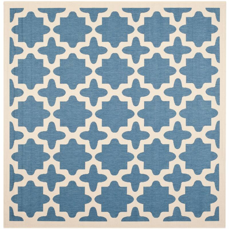 SAFAVIEH Courtyard Dorthey Indoor/ Outdoor Waterproof Patio Backyard Rug - 7'10" x 7'10" Square - Blue/Beige