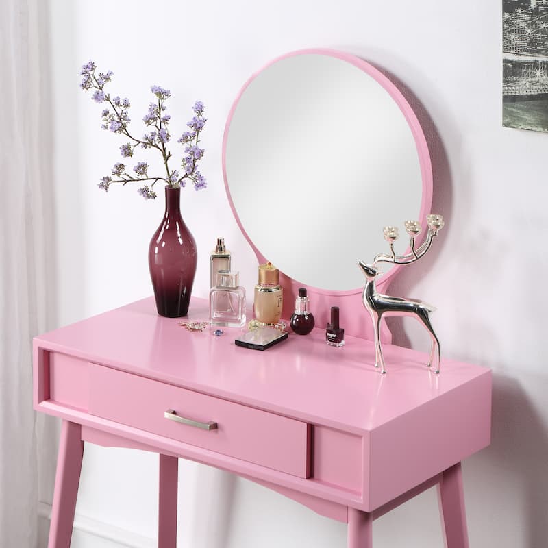 Contemporary Wood Vanity and Stool Set for Bedroom