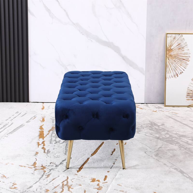 Velvet Button Tufted Bench