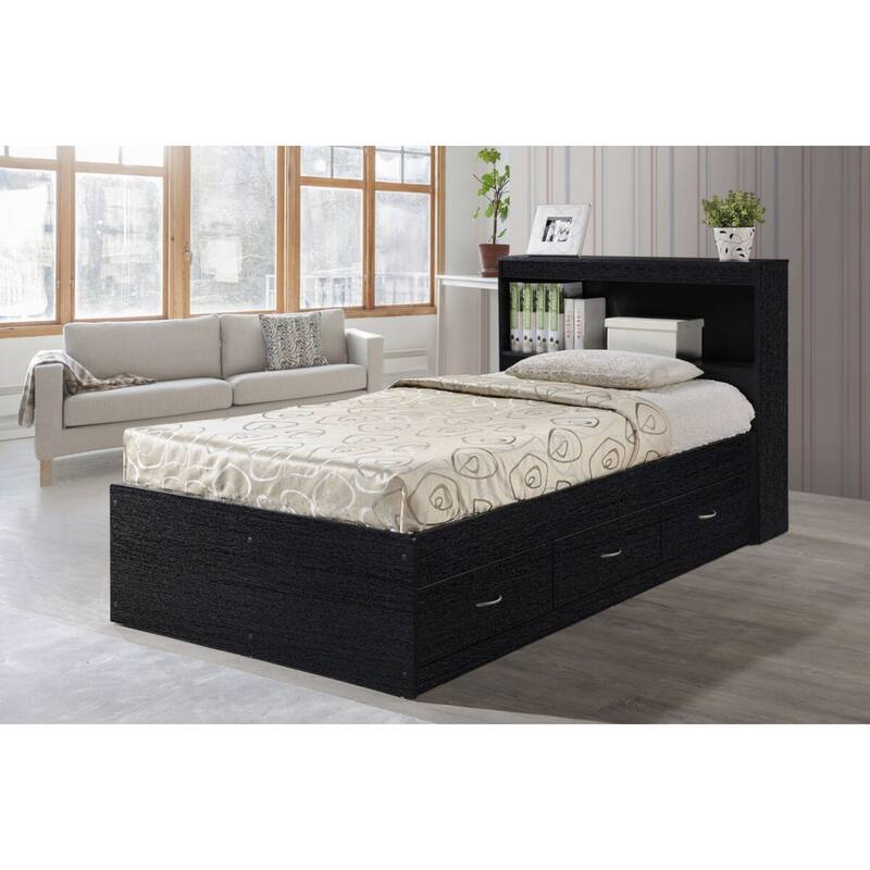 85.5" Black Captain Bed with 3 Drawers and Headboard - Twin Size