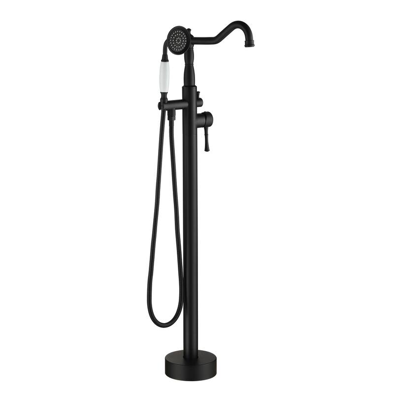 Freestanding Tub Filler Faucet with Handshower in Matte Black