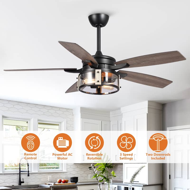52" Rustic Black Wood 5-Blade Indoor Ceiling Fan with Remote