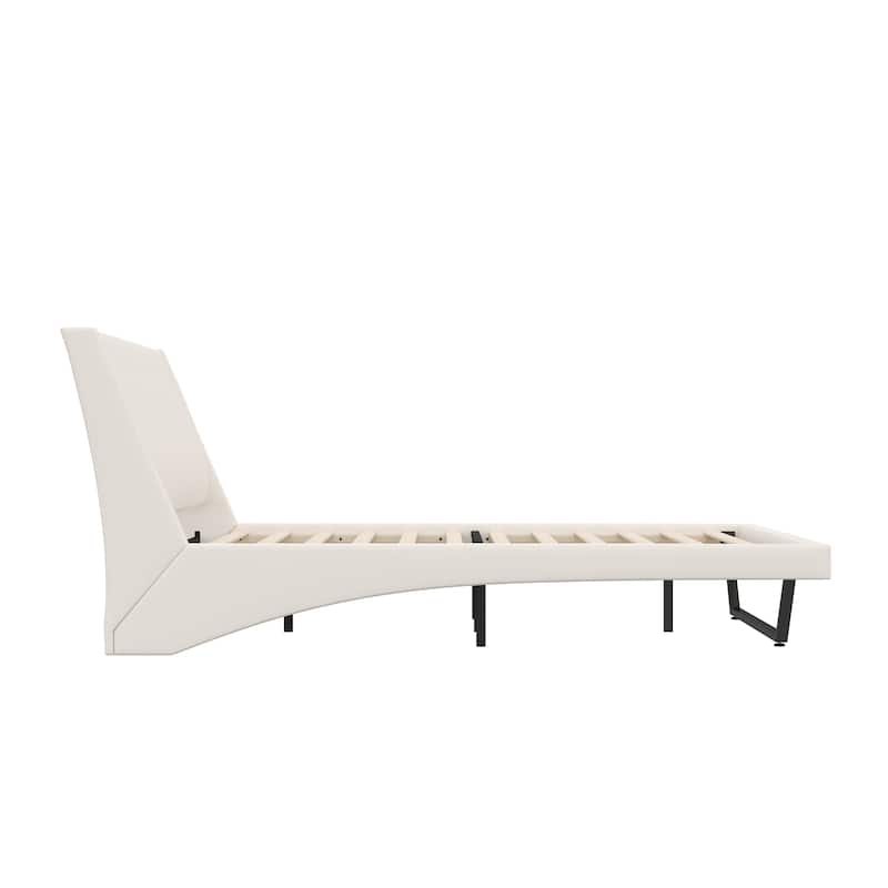 Christopher Knight Home - Persephone PU Leather Bed Frame with Wave-Like Curve Design and Trapezoidal-Shaped Leg