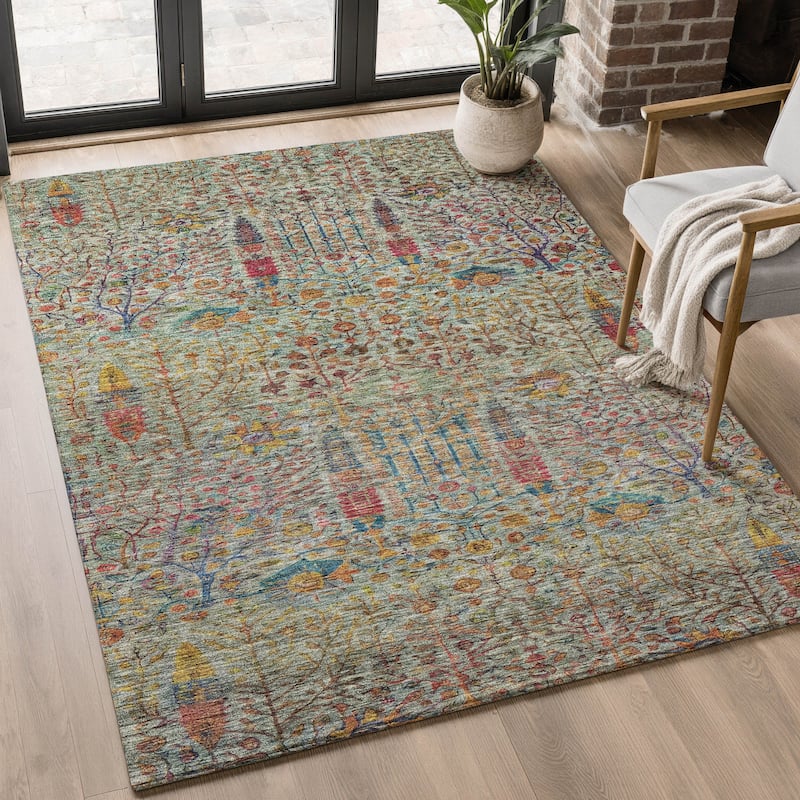 Premium Washable Super Soft Global Ravey Mayfield Rug - Green - 9' x 12'