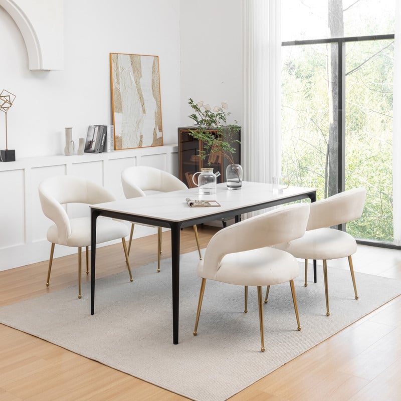 SEYNAR Mid Century Modern Velvet Upolstered Open-Back Dining Chair Set of 4 - Beige