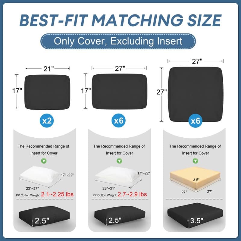 FINCATI 27" × 27" Sectional Cushion Slipcover, Outdoor Cushion Replacement Cover, Patio Seat Cover 27 Inches (COVER ONLY!)