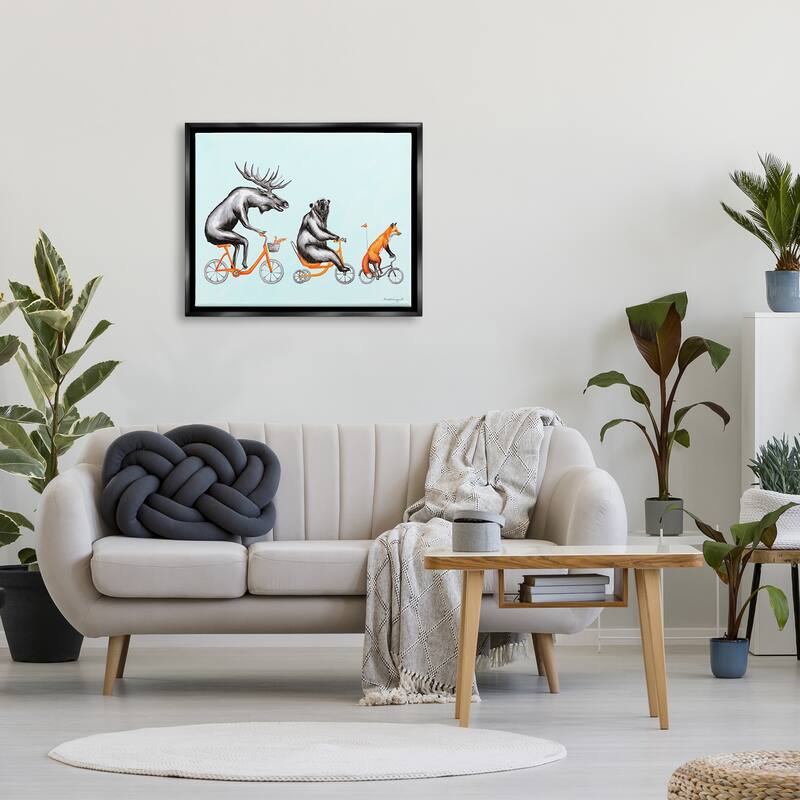Stupell Wildlife Animals Riding Bikes Moose Bear Fox Floater Frame, Design by Amelie Legault