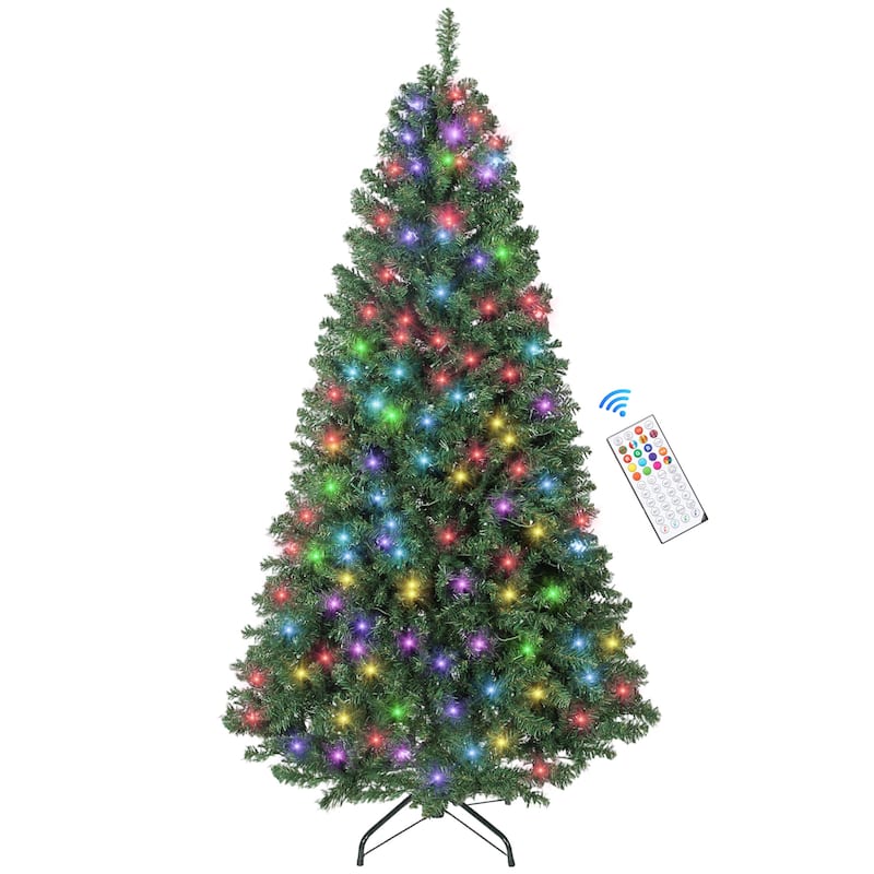 HOMCOM 6ft Prelit Xmas Tree: Dimmable RGB LED, 6 Modes, Remote, Timer, Metal Stand