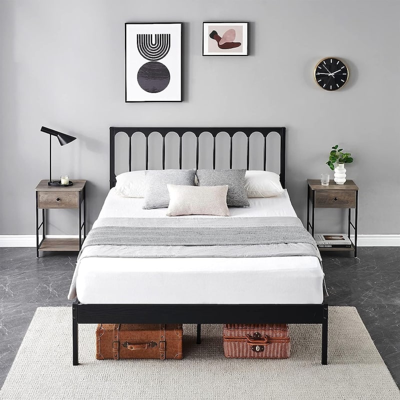 Metal Queen Size Modern Bed Frame Platform Mattress Foundation
