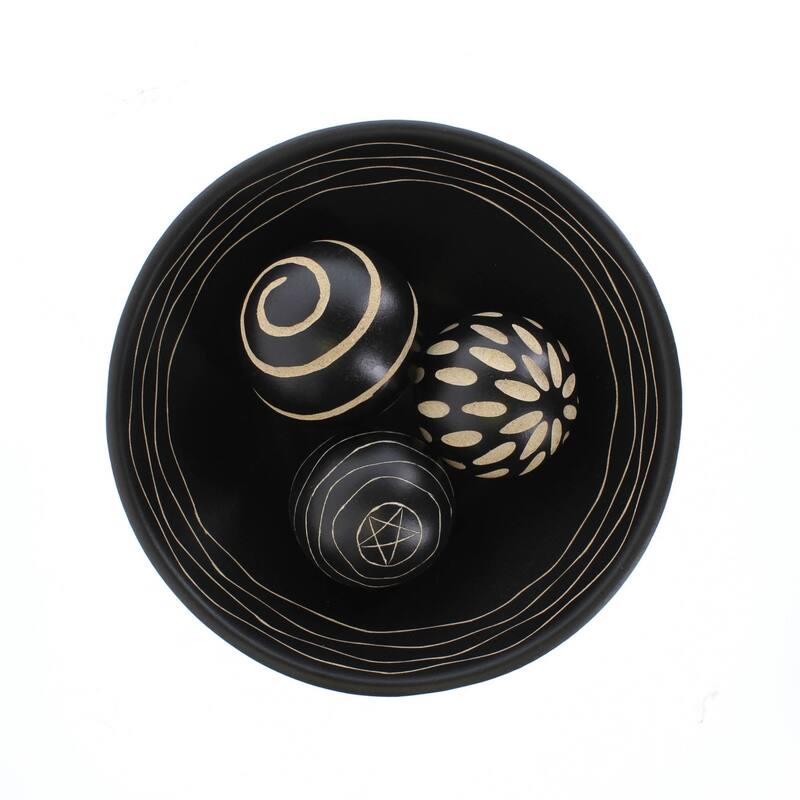 Bowl with Orbs Tabletop Decoration - 11.5" - Black and Beige