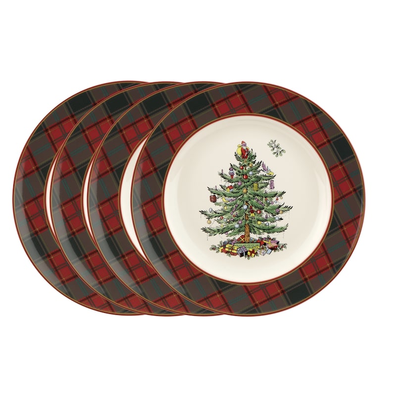 Spode Set of 4 Christmas Tree Tartan Plates - 10.5-Inch - Dinner Plates