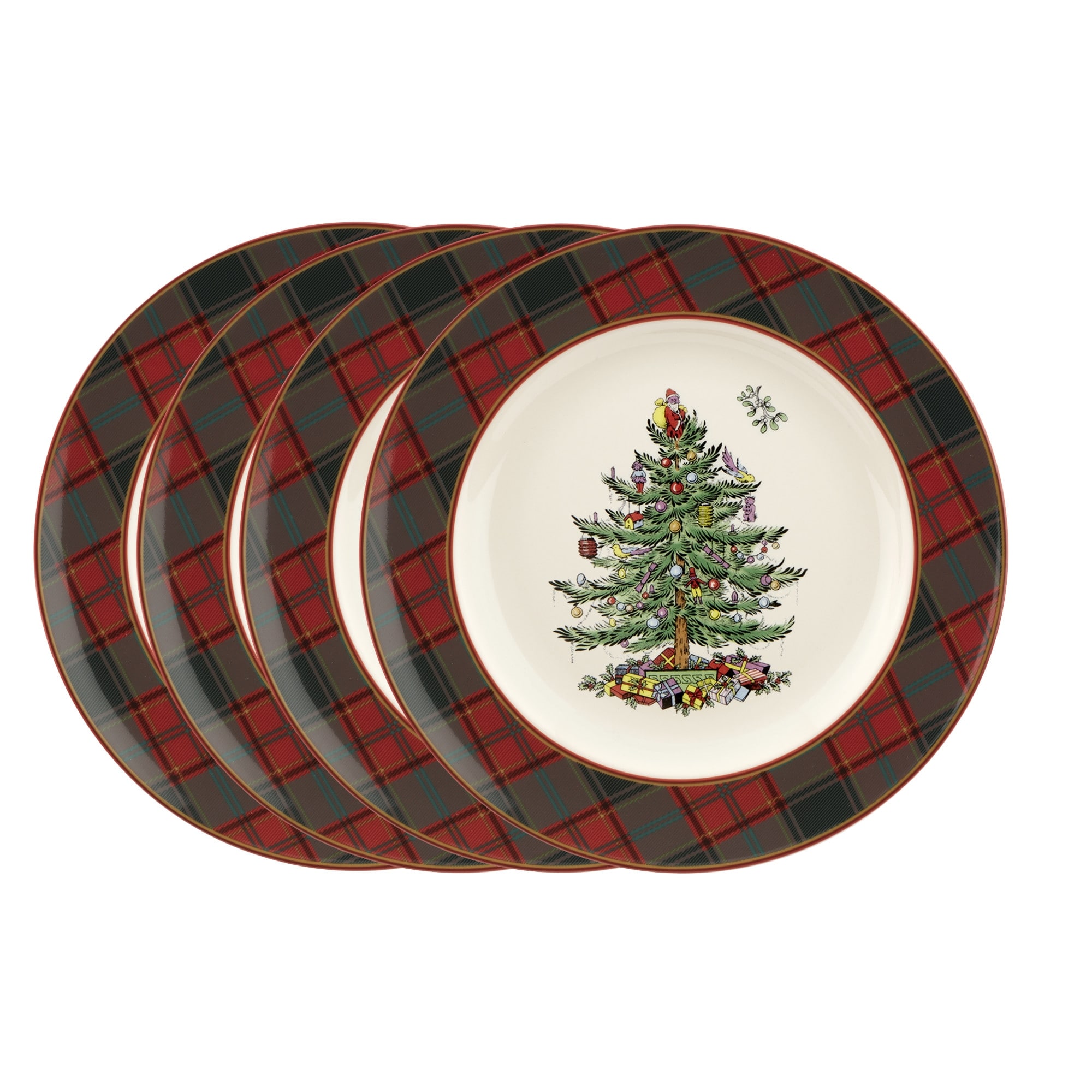 Spode Set of 4 Christmas Tree Tartan Plates