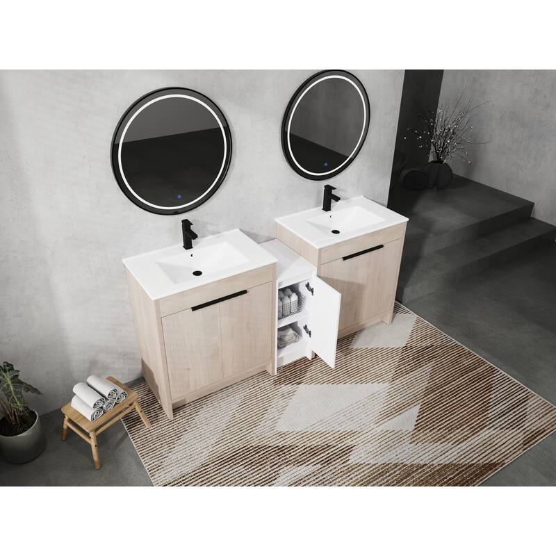 72" Freestanding Bathroom Vanity Set with Adjustable Storage Cabinets, Black Ceramic Sink