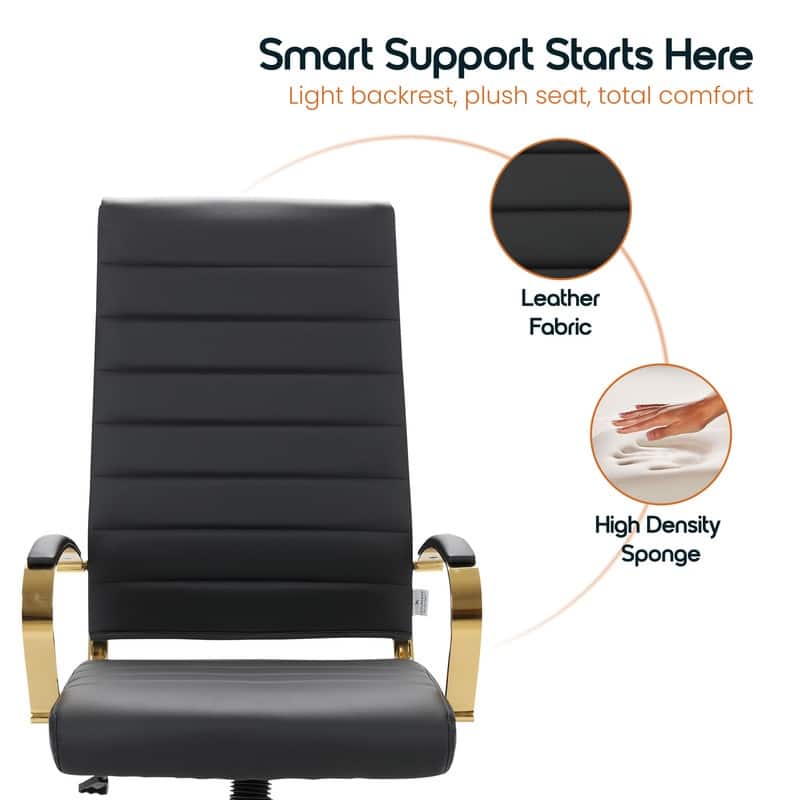 LeisureMod Benmar High-Back Leather Office Chair With Gold Frame - Red - 24.5"Dx22.5"Wx46"H