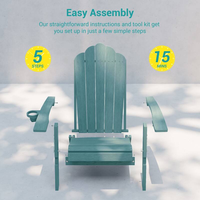 Foldable HDPE Adirondack Chair All-Weather W/ Cup Holder