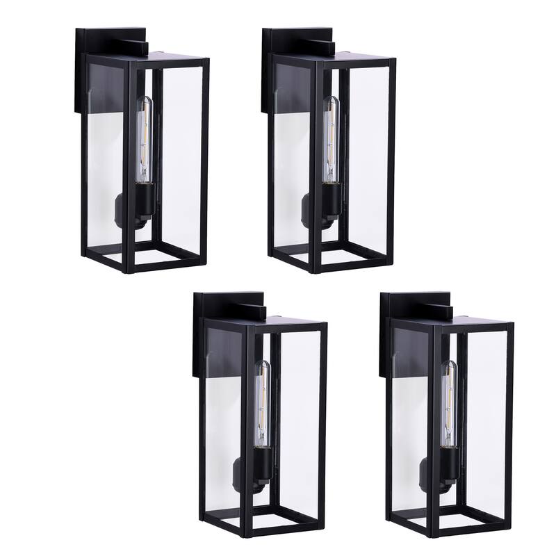 4 Pack Black Outdoor Lighting Wall Sconce with Clear Glass