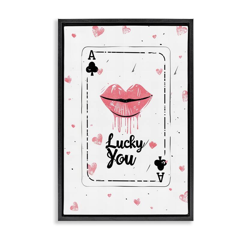 Stupell Lucky You Playing Card Framed Floater Canvas Wall Art Design By LSR Design Studio - 17 x 25 - Black