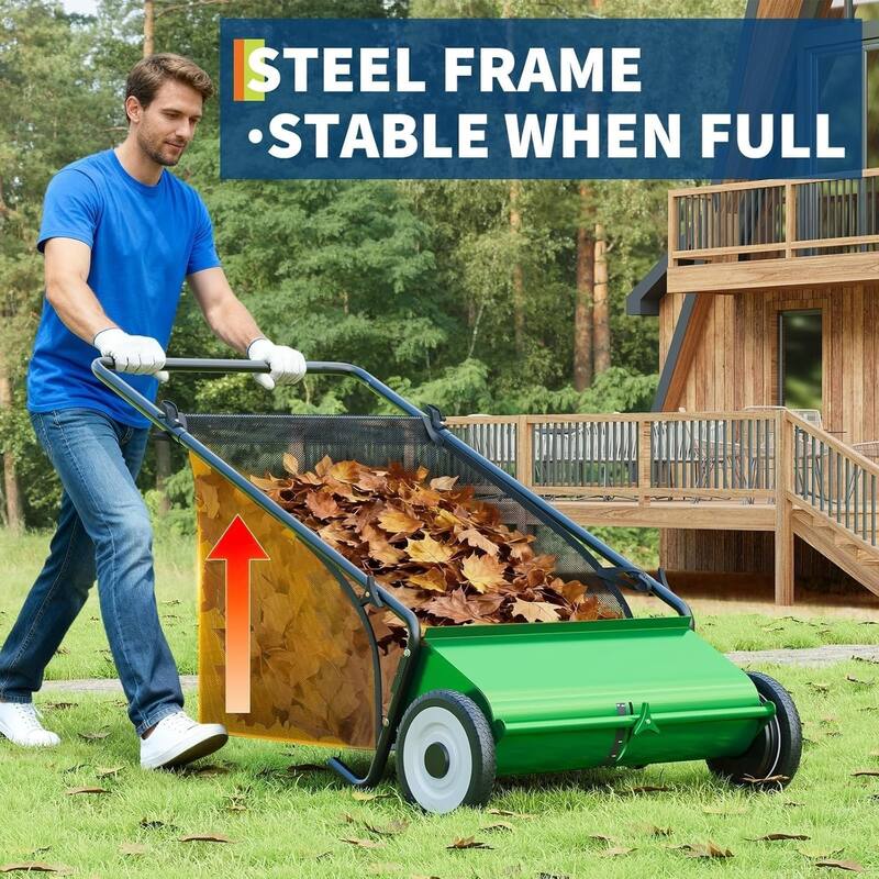 26 in Push Lawn Sweeper for All Terrains 7 cu. ft. Collection Bag 4 Brushes and Adjustable Height