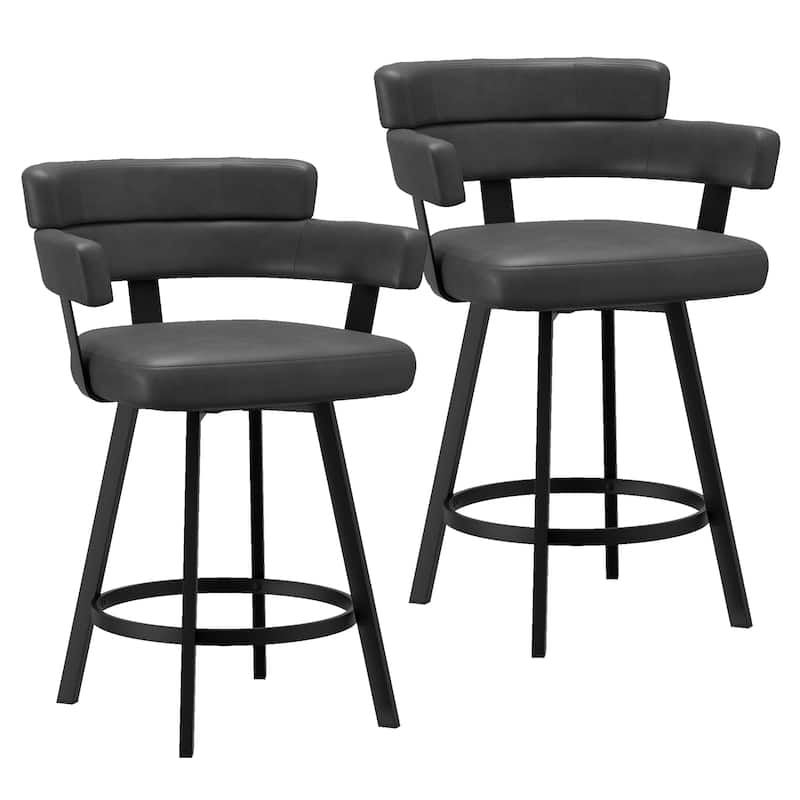 Contemporary Faux Leather & Metal 26" Counter Stool with Swivel, Set of 2