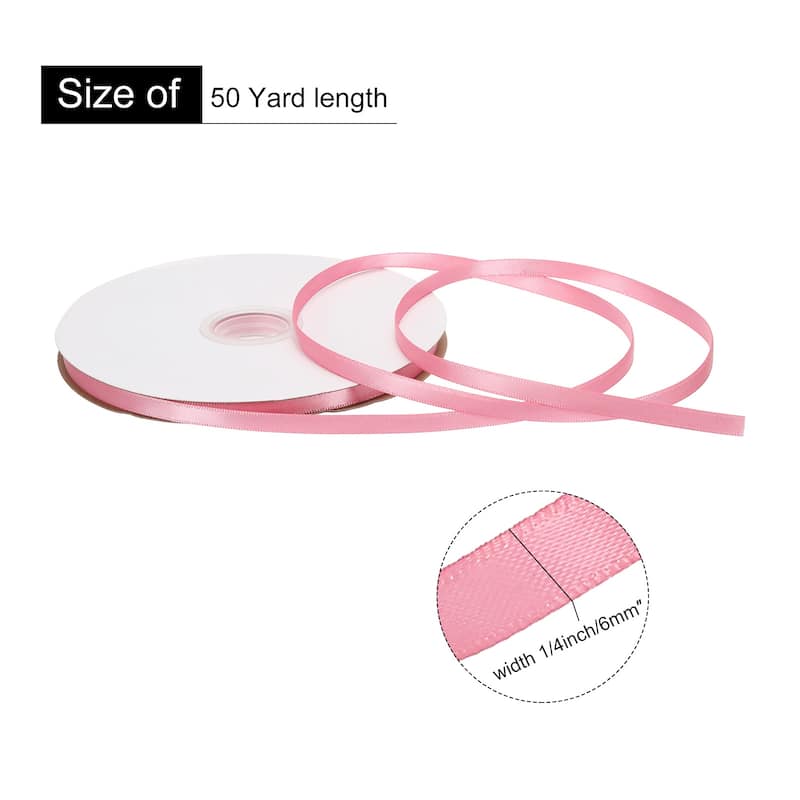 Double Faced Solid Satin Ribbon Polyester Fabric Roll for Gift Party - Light Pink - 1/4" x 50 Yard
