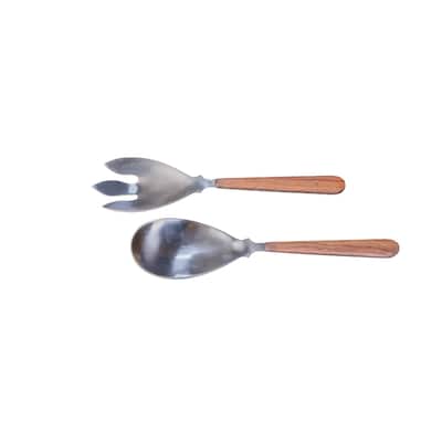 Set of 2 Salad Servers w/ Wood Handles - Silver & Wood