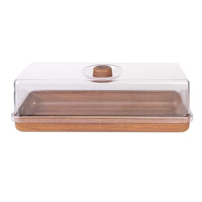 Luxe Party Mahogany Collection Bread and Cake Tray with Cover - 6.3" x 15.35" x 5.12"