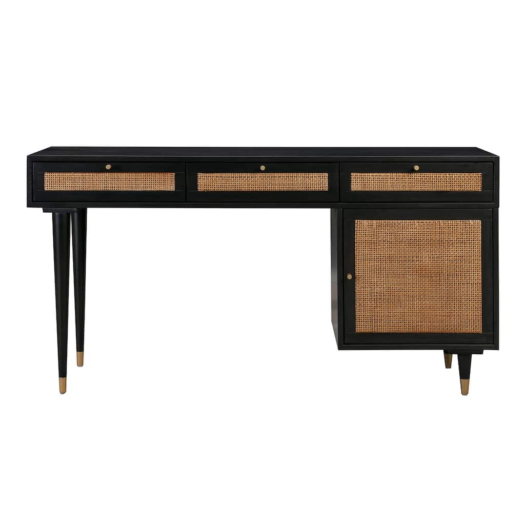 Sierra Wood and Cane 3 Drawer Desk